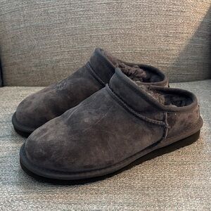UGG Classic Slipper Grey Suede Sheepskin Slip On Slippers Shoes Women’s Size 6‎